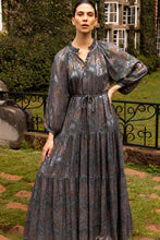 Load image into Gallery viewer, Oliphant Cuff Sleeve Tie Waist Maxi | Kenzo Charcoal