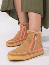 Load image into Gallery viewer, Laidback London Setsu Crochet Ankle Boot | Saffron Suede &amp; Neon Pink