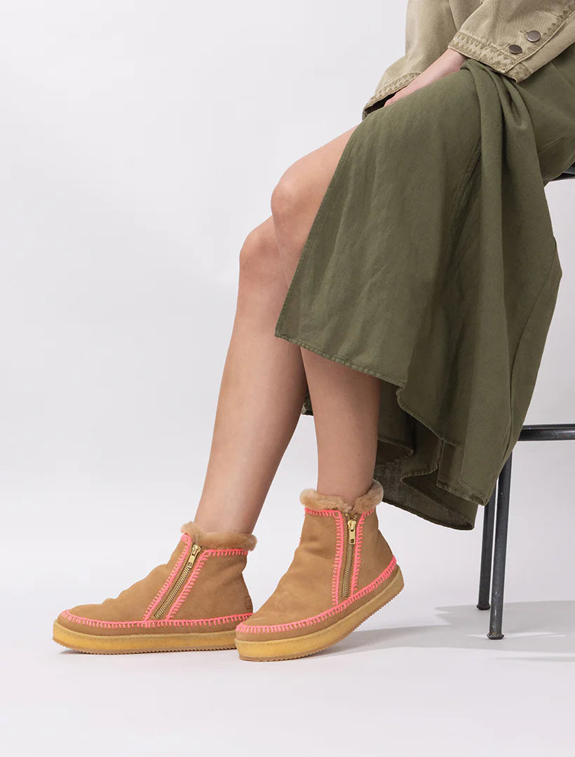 Laidback London Setsu Crochet Ankle Boot | Saffron Suede & Neon