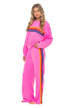 Load image into Gallery viewer, Aviator Nation 5 Stripe Relaxed Crew Sweatshirt | Neon Pink