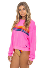 Load image into Gallery viewer, Aviator Nation 5 Stripe Relaxed Crew Sweatshirt | Neon Pink