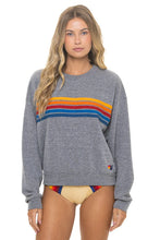 Load image into Gallery viewer, Aviator Nation 5 Stripe Relaxed Crew Sweatshirt | Heather Grey