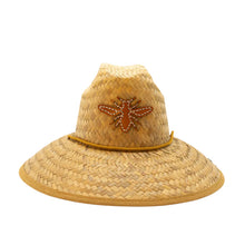 Load image into Gallery viewer, Glampwear Bumble Bee Leather Straw Hat | Tan