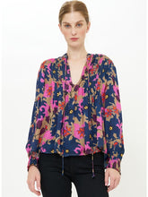 Load image into Gallery viewer, Oliphant V-Neck Pintuck Blouse | Suzani Navy