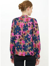 Load image into Gallery viewer, Oliphant V-Neck Pintuck Blouse | Suzani Navy