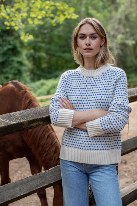 Marea Lodge Sweater | Ivory Tidal Blue Birdseye