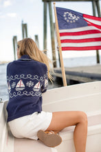Load image into Gallery viewer, Marea Nautical Intarsia Shawl Cardigan | Navy