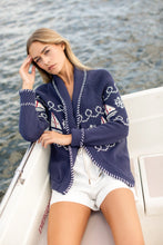Load image into Gallery viewer, Marea Nautical Intarsia Shawl Cardigan | Navy