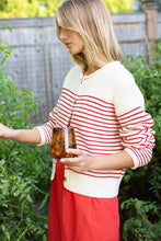 Load image into Gallery viewer, Marea Martha Cardigan | Ivory &amp; Red Stripe
