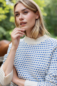 Marea Lodge Sweater | Ivory Tidal Blue Birdseye