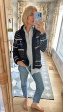 Load image into Gallery viewer, Marea Flower Intarsia Shawl Cardigan | Navy
