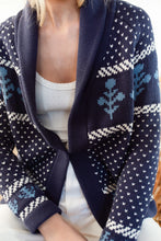 Load image into Gallery viewer, Marea Flower Intarsia Shawl Cardigan | Navy