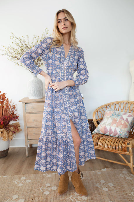 Marea Francesca Dress | Blue Indigo Lotus