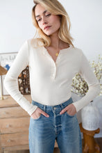 Load image into Gallery viewer, Marea Pointelle Long Sleeve Henley | Ivory