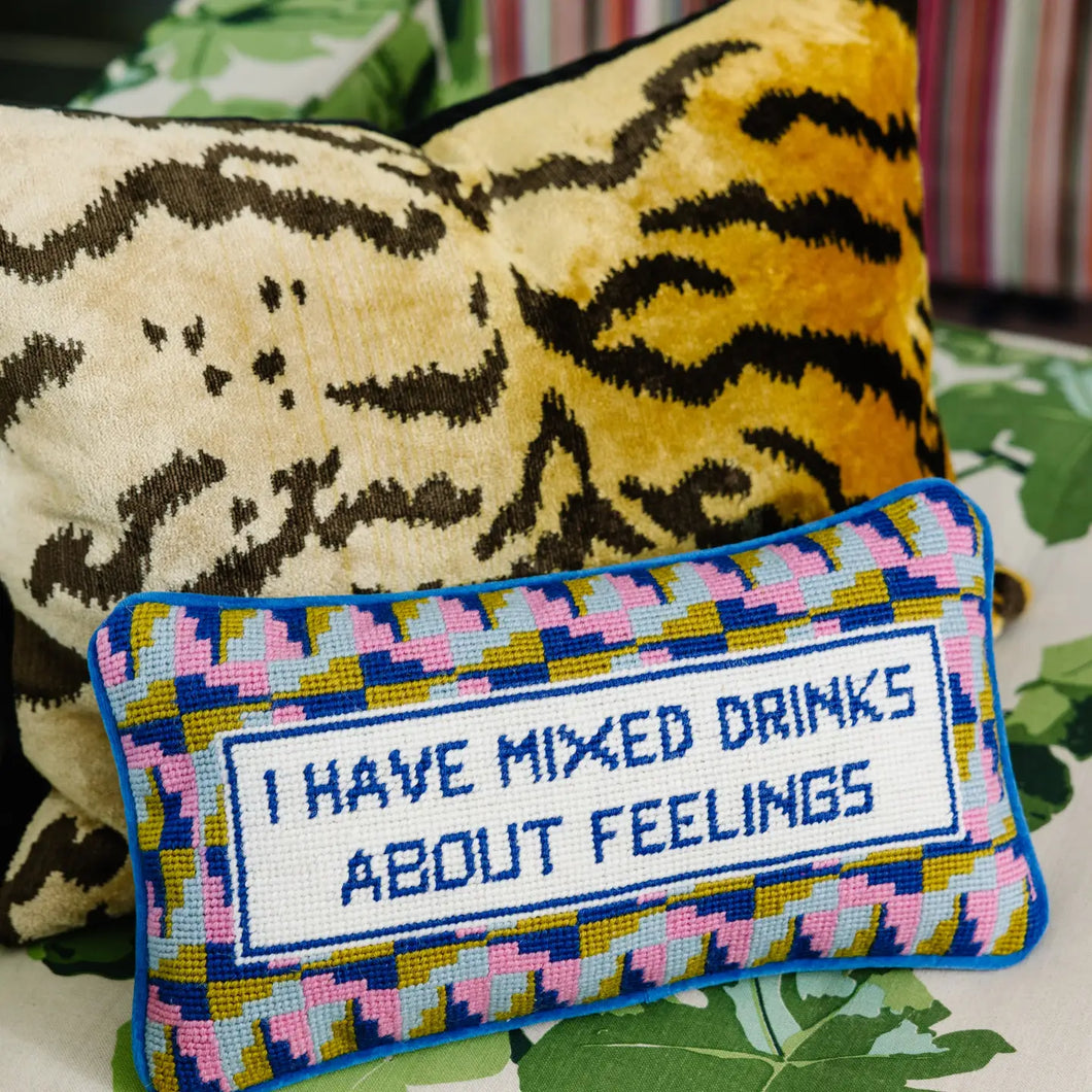 I Have Mixed Drinks About Feelings Needlepoint Pillow