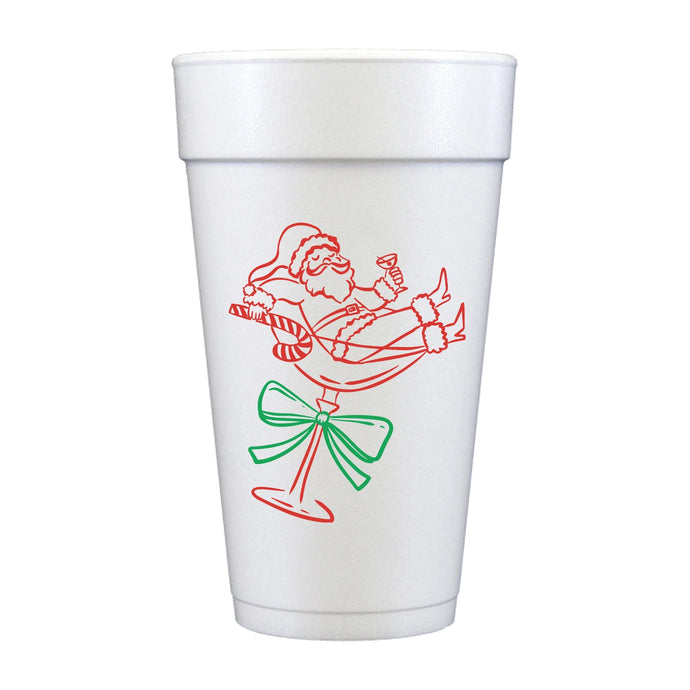 Santa Martini Green Full Color Christmas Foam Cups | Set Of 10