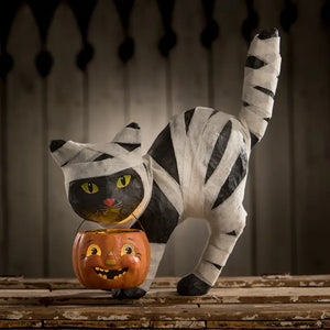 Mummy Kitty Paper Mache Halloween Decor