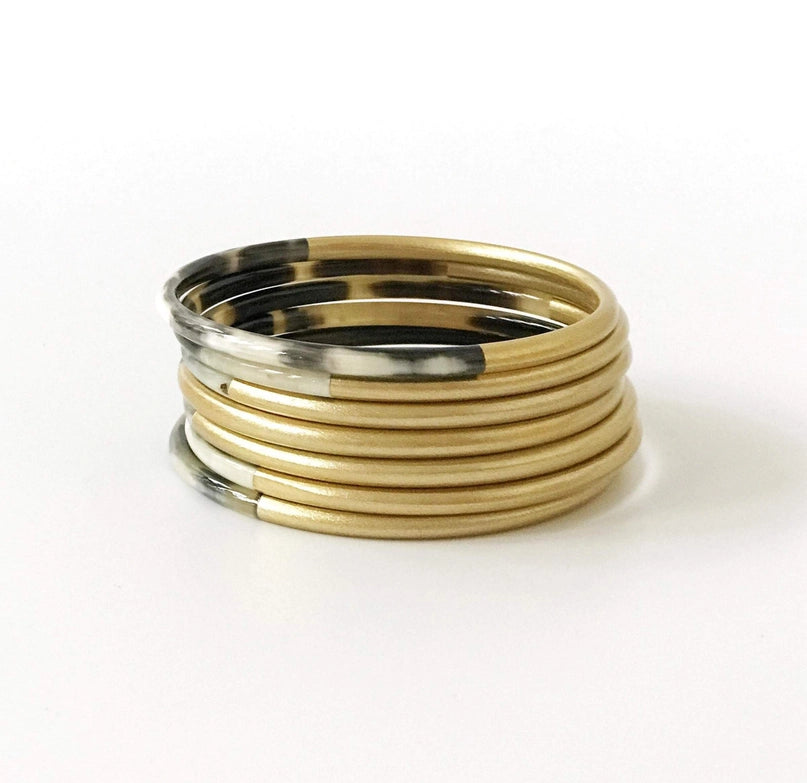 Gold & Horn Bangle Bracelet Set