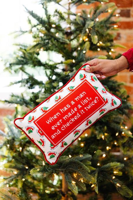Making A List Checking It Twice Christmas Needlepoint Pillow