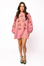 Load image into Gallery viewer, Queen Of Sparkles Flying Santa &amp; Reindeer Striped Dress