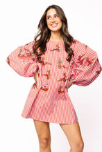 Load image into Gallery viewer, Queen Of Sparkles Flying Santa &amp; Reindeer Striped Dress