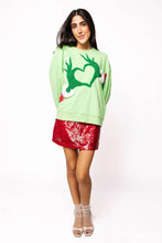 Load image into Gallery viewer, Queen Of Sparkles Green Grinch Heart Hands Sweatshirt