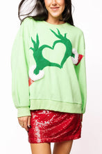 Load image into Gallery viewer, Queen Of Sparkles Green Grinch Heart Hands Sweatshirt