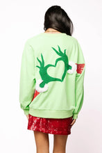Load image into Gallery viewer, Queen Of Sparkles Green Grinch Heart Hands Sweatshirt