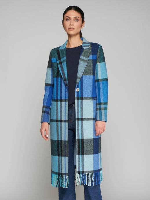 Vilagallo Katherine Cuadro Blue Blanket Check Coat