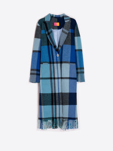 Vilagallo Katherine Cuadro Blue Blanket Check Coat