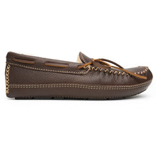 Load image into Gallery viewer, Men&#39;s Lux Moosehide Leather Sheepskin Lined Slipper | Chocolate Leather