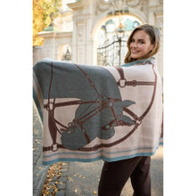 Load image into Gallery viewer, Equestrian Wrap Scarf | Chocolate &amp; Blue