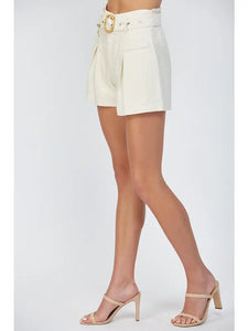 Linen Bamboo Belt Shorts | Cream