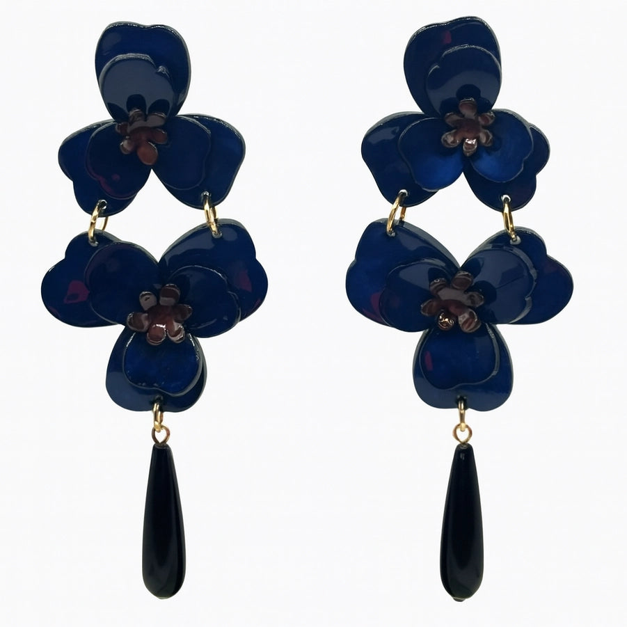 Fiona Double Floral Earring | Tortoise & Navy