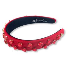Load image into Gallery viewer, Thin Velvet Headband With Heart Crystals | Pink &amp; Red