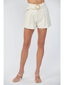 Linen Bamboo Belt Shorts | Cream