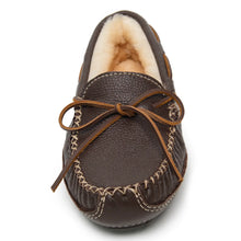 Load image into Gallery viewer, Men&#39;s Lux Moosehide Leather Sheepskin Lined Slipper | Chocolate Leather