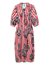 Load image into Gallery viewer, Maison Marigold Taj Maxi Dress | Red, White, &amp; Navy Flower Red Stripes