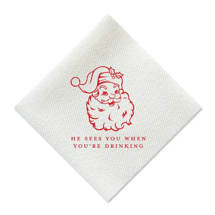 He Sees You When You're Drinking Santa Claus Christmas Cocktail Napkins