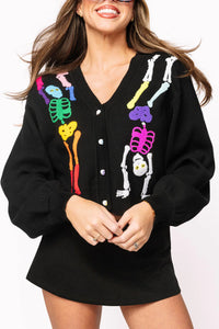 Queen Of Sparkles Colorful Skeleton Halloween Cardigan | Black