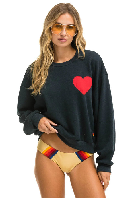 Aviator Nation HEART STITCH RELAXED CREW SWEATSHIRT | CHARCOAL