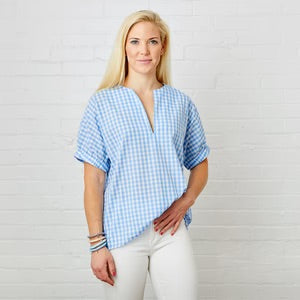Caryn Lawn Betsy Gingham Top | Blue & Pink