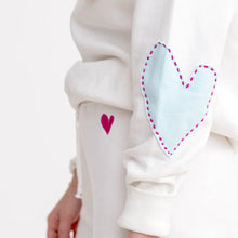 Load image into Gallery viewer, Kerri Rosenthal Boyfriend Sweatshirt Heart Patchwork | Cloud White
