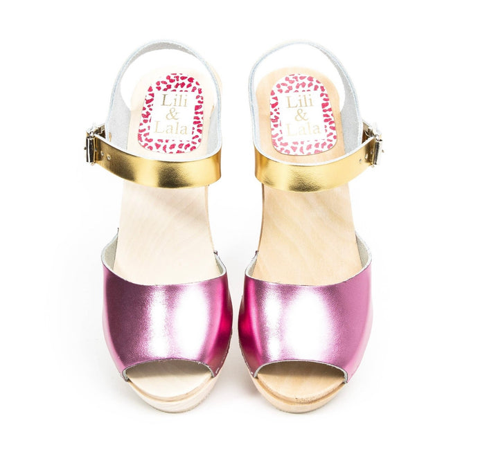 Visby Pink & Gold Metallic Clog