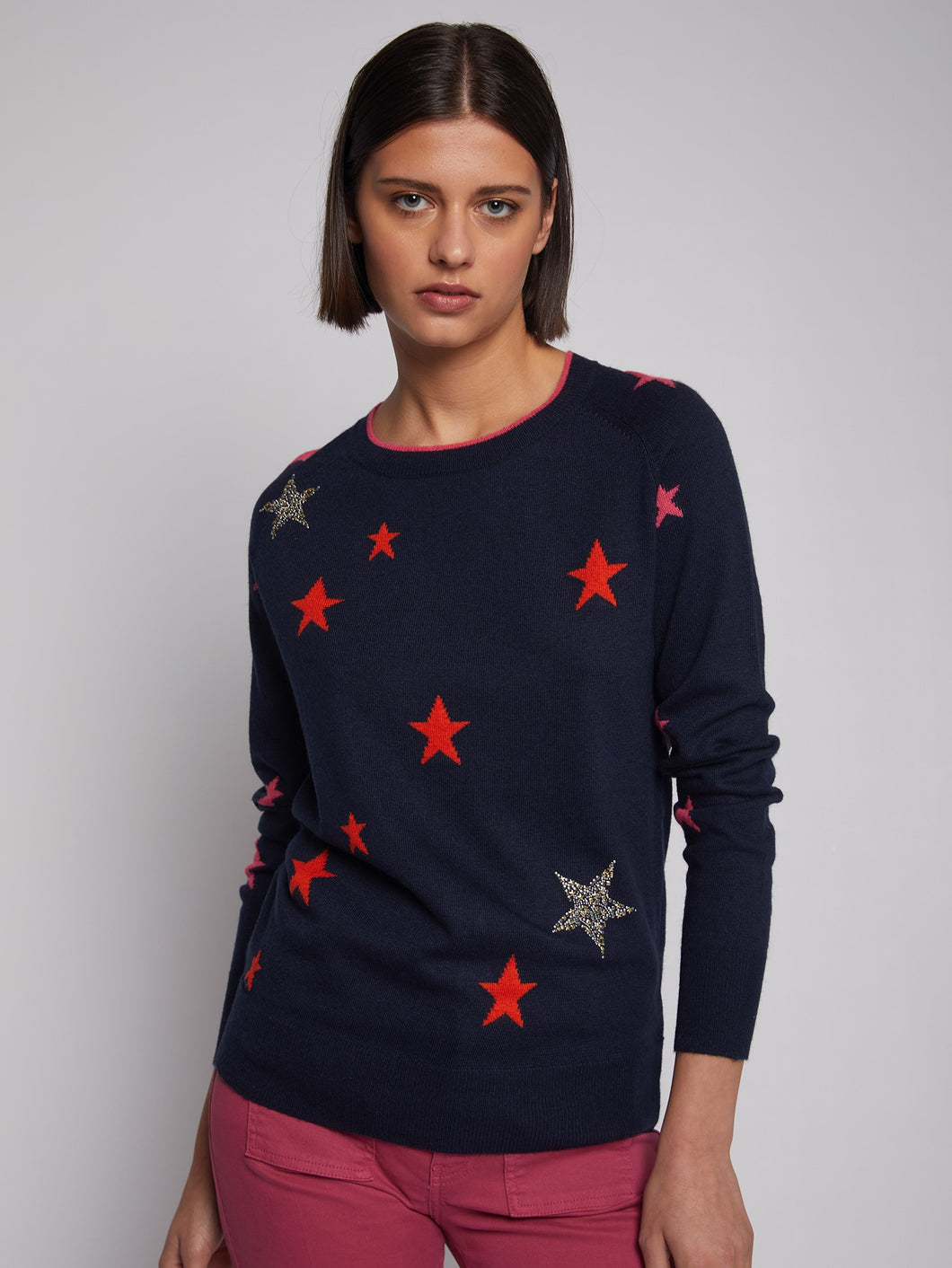 Vilagallo Intarsia Stars Sweater | Navy