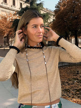 Load image into Gallery viewer, Vilagallo Camel &amp; Black Ruffle Sweater