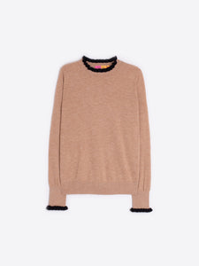 Vilagallo Camel & Black Ruffle Sweater