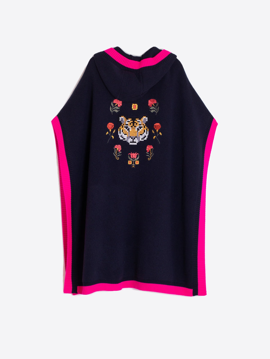 Vilagallo Tiger Poncho | Navy & Pink – Cat & Kate Boutique