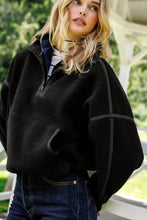 Load image into Gallery viewer, Perfect White Tee Tristan Sherpa Fleece Half Zip Sweatshirt Jacket With Pockets | Black