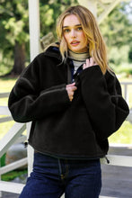 Load image into Gallery viewer, Perfect White Tee Tristan Sherpa Fleece Half Zip Sweatshirt Jacket With Pockets | Black